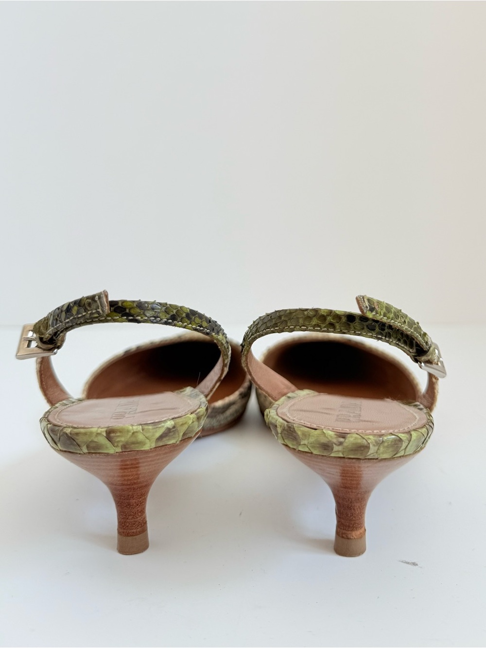 Prada 1P5478 Patch Summer Menta Python Snakeskin Slingback Heels 38 Y2K - Picture 5 of 8